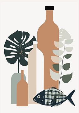 Stillleben mit Fisch und Monstera (03) von Sabine Minten