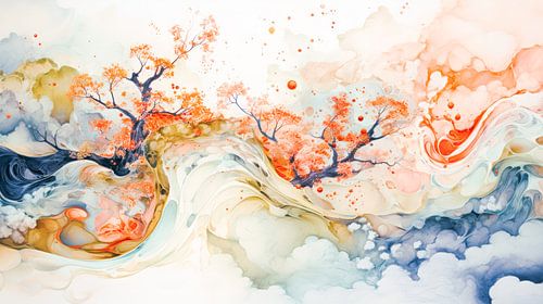 Zen meditatie herfst landschap panorama 01