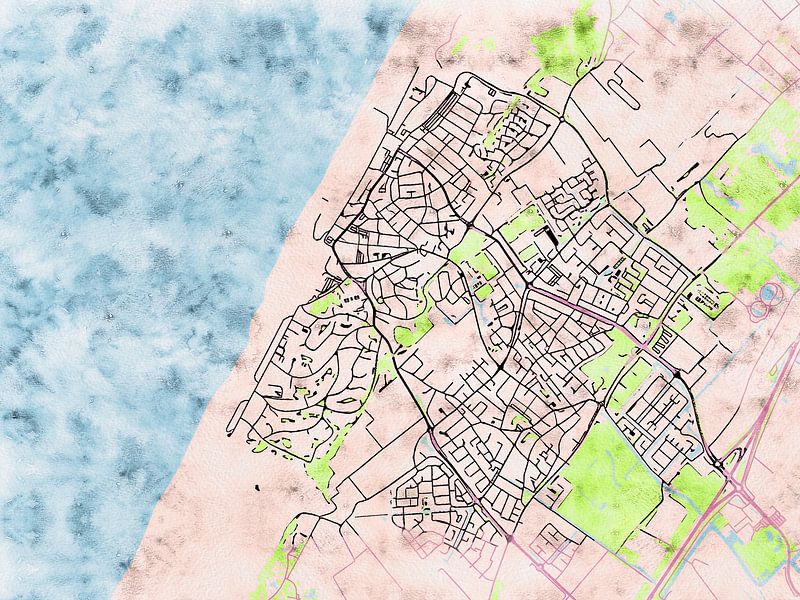 Kaart van Noordwijk in de stijl 'Soothing Spring' van Maporia