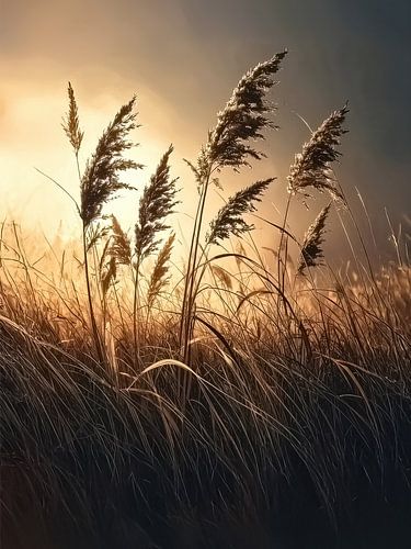 Grassen in het avondlicht - Riet in gouden gloed