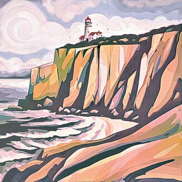 High cliffs with lighthouse and houses by Anna Marie de Klerk