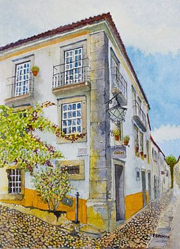 Óbidos in Portugal | Watercolor painting by WatercolorWall