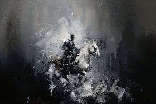 Abstract schilderij van ruiter op paard