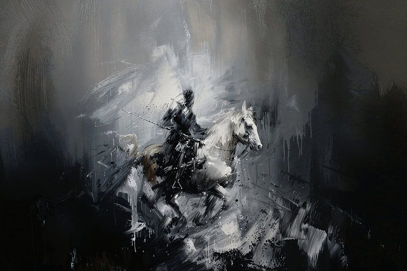 Abstract painting of rider on horseback by Art & Soul Creations