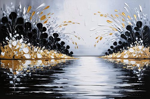 Goud en zwart abstract landschap