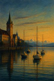 Konstanzer Hafen Gelassenheit - Edward Hopper inspirierte Seedämmerung von Travel Shop