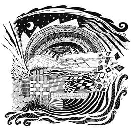 Expansion - line drawing in black and white by Mayranda Design