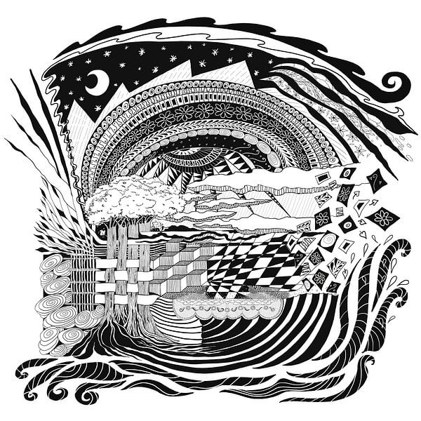 Expansion - line drawing in black and white by Mayranda Design