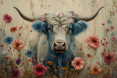 Floral Majesty - Highlander surrounded by Nature