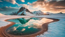 Landschap met bergen en zonsondergang