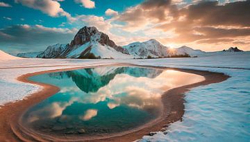 Landschap met bergen en zonsondergang van Mustafa Kurnaz