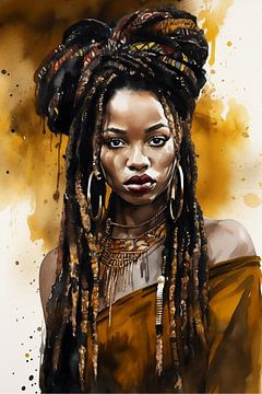 Aquarel Afrikaanse Koningin van Uncoloredx12
