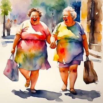 2 sociable ladies walking in the sun by De gezellige Dames