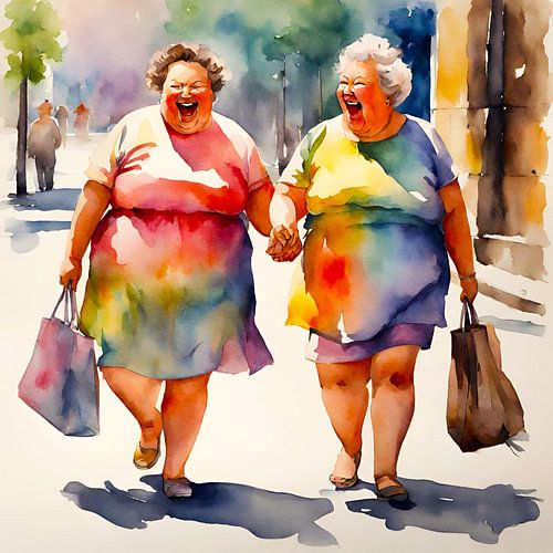 2 gezellige dames wandelen in de zon