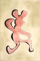 bruin 1 aquarel van vrolijk dansende figuurtjes in line-art stijl