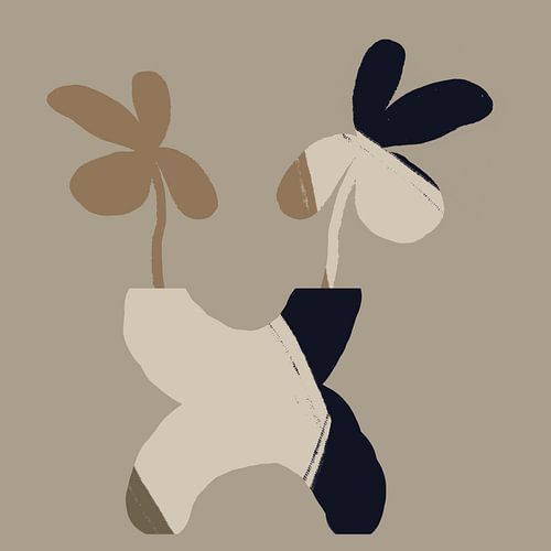 Bloem in vaas. Boho Retro Abstract stilleven.