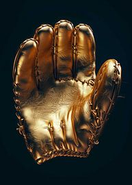 Een gouden honkbalhandschoen met een metallic textuur van Morgan