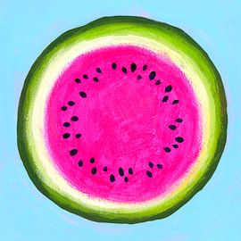 Watermeloen Cirkel Acryl Schilderij van Karen Kaspar