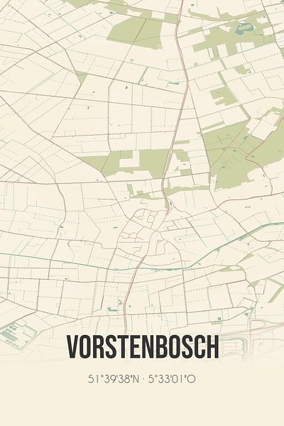 Alte Karte von Vorstenbosch (Nordbrabant) von Ortsdrucke