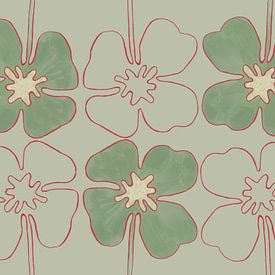 Ginko biloba, drawing in green and red by Hella Maas