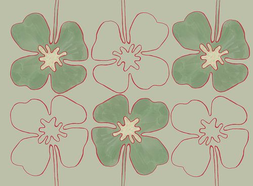 Ginko biloba, tekening in groen en rood