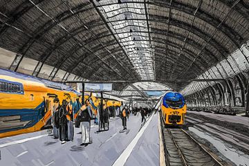 Peinture de la gare centrale d'Amsterdam