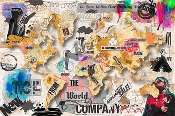 Weltkarte in gemischten Medien von Arjen Roos