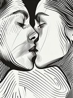Kussende vrouwen | Lesbische lijntekeningen