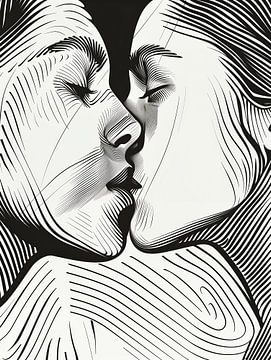 Kussende vrouwen | Lesbische lijntekeningen van Frank Daske | Foto & Design