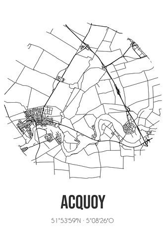 Acquoy (Gelderland) | Karte | Schwarz und Weiß