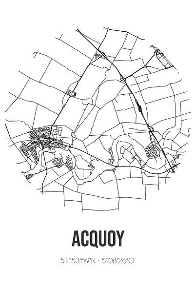 Acquoy (Gelderland) | Map | Black and white by Prints of Place