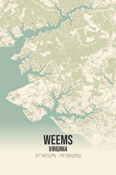 Carte ancienne de Weems (Virginie), USA. par Affiches de lieux