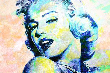 Marilyn Monroe Abstract Pop Art in Groen Blauw Oranje van Art By Dominic