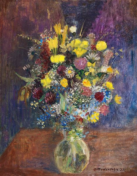 Flowers against blue background, Otto Modersohn by Masterful Masters