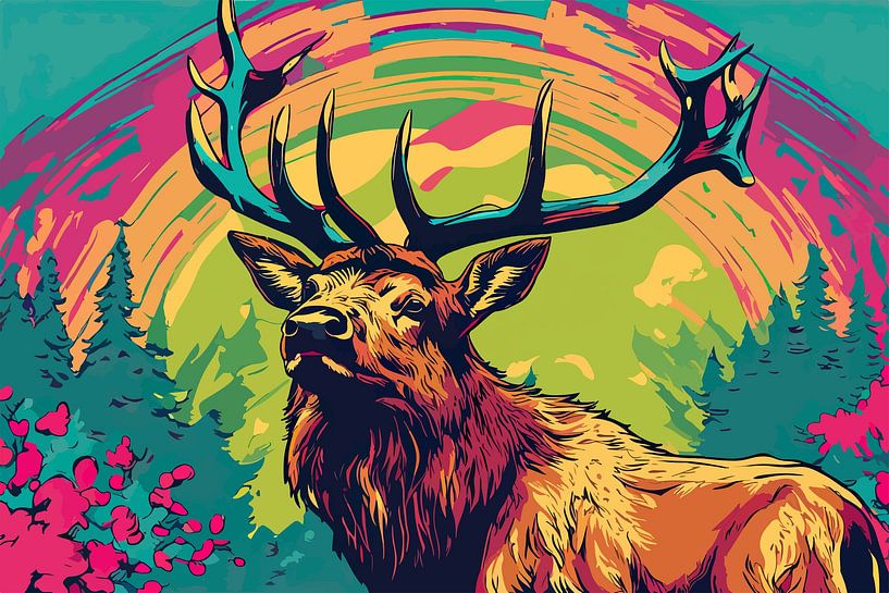 Noble Antlers - Pop Art Elk Illustrations by SOTA ArtSign