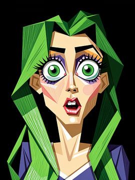 Angular Art: Green Haired Woman, Wall Art/Digital Product.