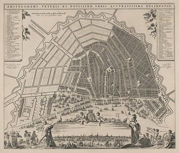 Carte d'Amsterdam avec cadre blanc, vers 1652 sur Gert Hilbink