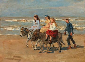 A donkey ride on the beach of Scheveningen, Isaac Israëls