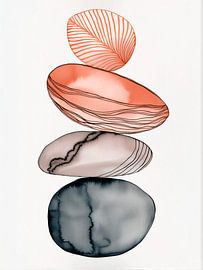 ZEN. Wabi-Sabi: Aufgeschichtete Steine in Dunkelgrau und Rosé-Kupfer von Studio Pieternel