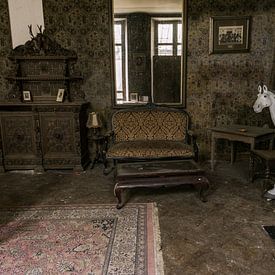 Woonkamer met een oud paard. van Het Onbekende