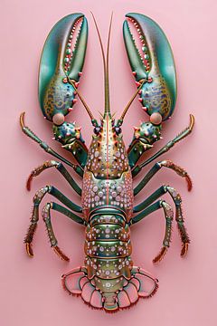 Lobster Luxe - Groene Roze Bling Bling kreeft van Marianne Ottemann - OTTI
