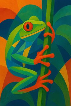 Red-eyed tree frog geometric painting.