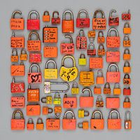 Love locks in orange and yellow.