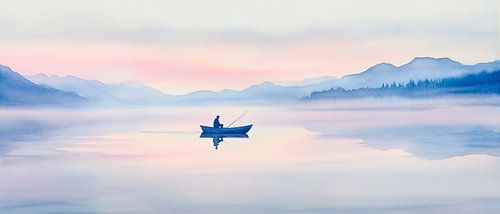 Vissersboot in de kalme zonsopgang