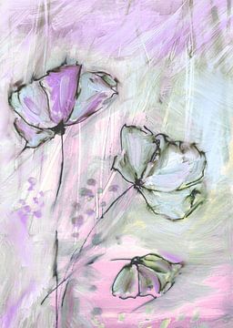 Trio van bloemen in roos' van Claudia Gründler