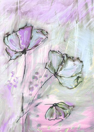 Trio van bloemen in roos'