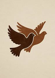 Two Pigeons – Bird Illustration in Brown and Beige by MDRN HOME