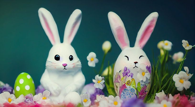 Süßer weißer Osterhase mit Ostereiern Illustration 03 von Animaflora PicsStock