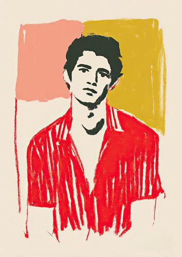 Stylised portrait of a man in red and yellow