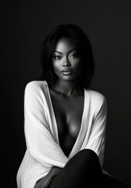 Elegant portret van een vrouw in zwart-wit van Poster Art Shop